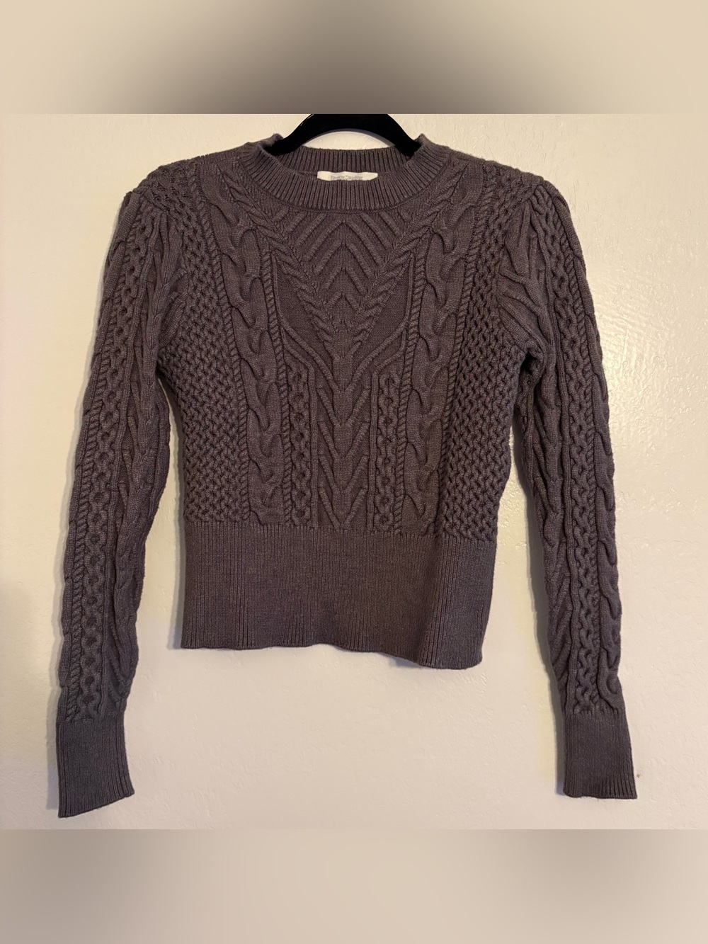 Favorite Daughter Cable Knit Crewneck Sweater - Charcoal Gray